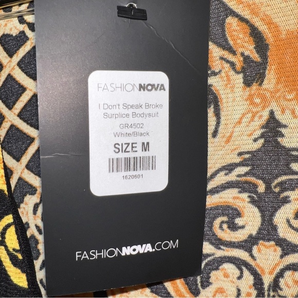 Fashion Nova “I Don’t Speak Broke” Baroque Wrap Bodysuit NWT M - Picture 12 of 12